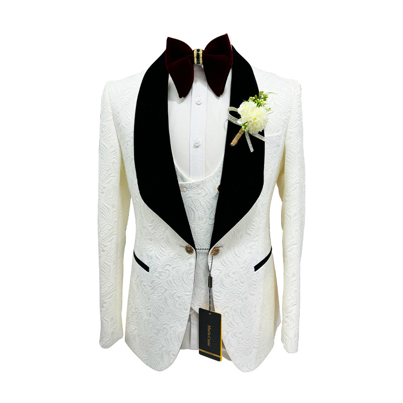 Men Grooming Outfit - Garnitury ślubne męskie Thorndike, biały żakard