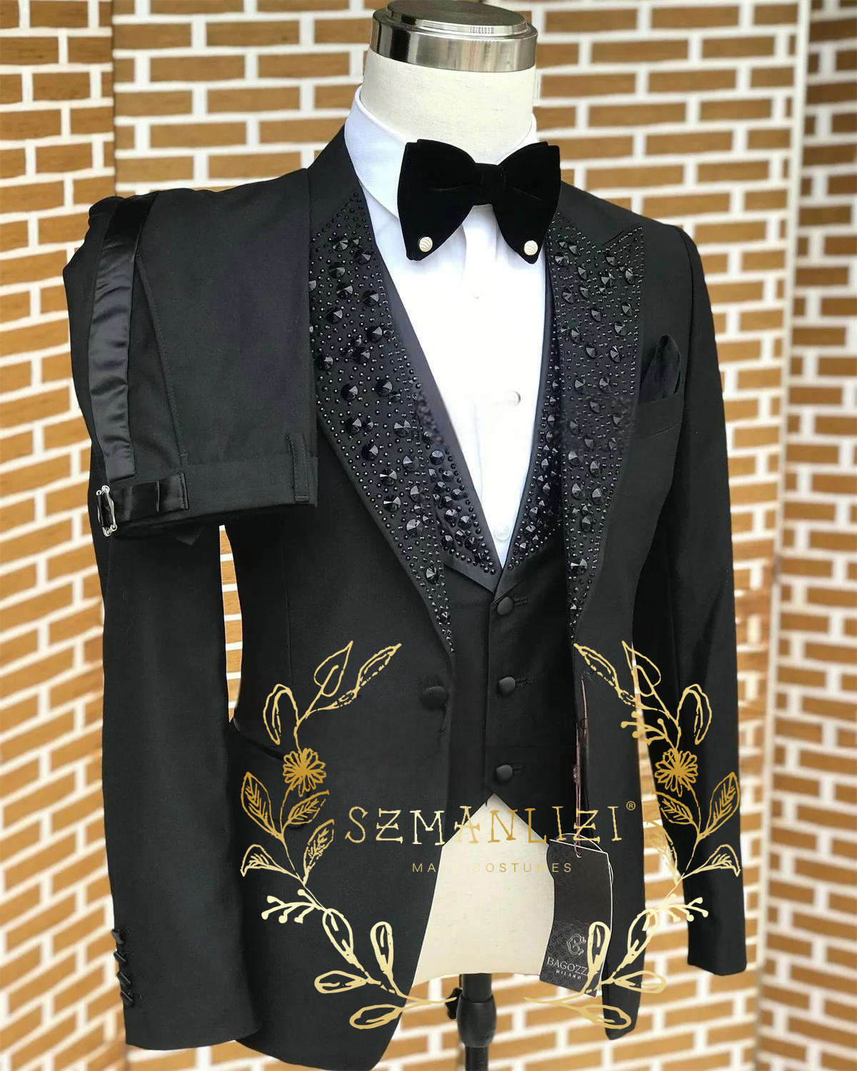 Men Grooming Outfit - Czarne garnitury męskie Luksusowe smokingi z